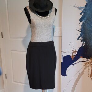 Women's Size 12 THALIAN Black Poly-Blend Banded-Waist Side-Zip Pencil Skirt